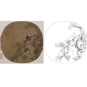宋画动物小品白描底稿-佚名-《猿猴摘果图》-多种白描尺寸可选-GR03