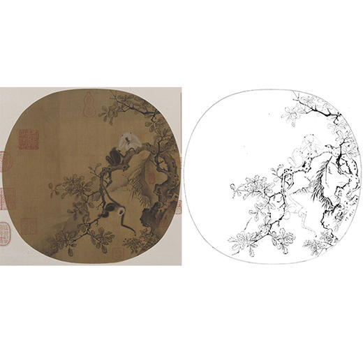 宋画动物小品白描底稿-佚名-《猿猴摘果图》-多种白描尺寸可选-GR03 商品图0