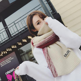 【围巾】*韩版秋冬新款渐变拼色PJN.ARC针织毛线围巾女贴标学生加厚保暖围