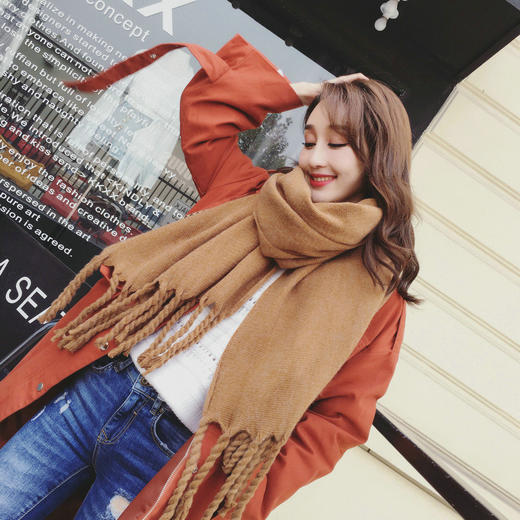 【围巾】秋冬韩版时尚纯色针织大辫子围巾加厚保暖百搭SKY围巾女 商品图0