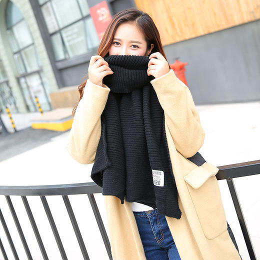 【围巾女】韩版纯色毛线围巾围脖冬季新款文艺复古英伦学院风学生情侣款贴标 商品图2