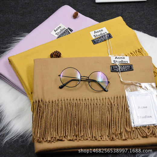 【围巾】秋冬季新款羊绒围巾 女 时尚加厚 保暖纯色披肩甜美围巾 商品图0