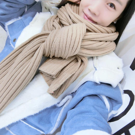 【围巾】竖条毛线围巾 韩版纯色加厚加长秋冬 aone围巾女 商品图3
