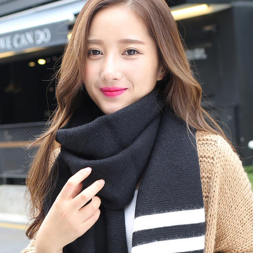 【围巾】冬季保暖新款围巾克拉恋人同款男女士英伦风拼接毛线围脖 商品图2