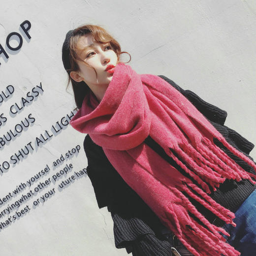 【围巾】秋冬韩版时尚纯色针织大辫子围巾加厚保暖百搭SKY围巾女 商品图1