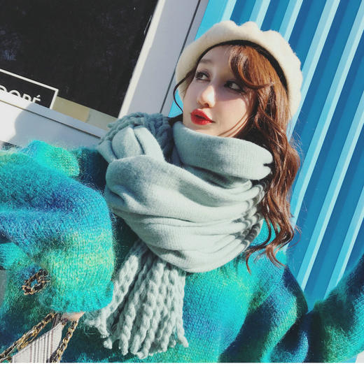 【围巾】秋冬韩版时尚纯色针织大辫子围巾加厚保暖百搭SKY围巾女 商品图3