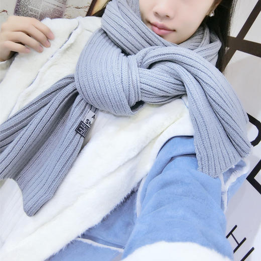 【围巾】竖条毛线围巾 韩版纯色加厚加长秋冬 aone围巾女 商品图1