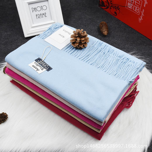 【围巾】秋冬季新款羊绒围巾 女 时尚加厚 保暖纯色披肩甜美围巾 商品图1