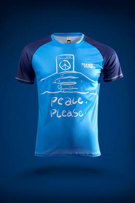 严素跑步TEE,世界和平,男款特价不退换,蓝/黄,轻量 短袖T恤 速干快干 ,严素态度