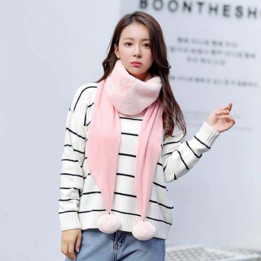 【围巾女】韩版毛球球围巾女 加厚毛绒绒百搭纯色小清新粉学生围脖围巾 商品图1