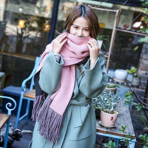 【围巾女】秋冬季加厚双面加长围巾女韩版学生仿羊绒拉毛围脖大披肩两用 商品图4