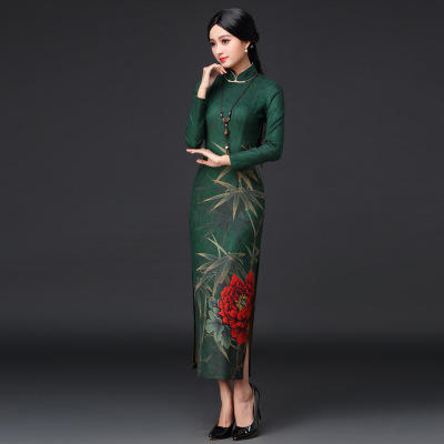 A1803  秋冬加厚长款长袖旗袍 商品图0