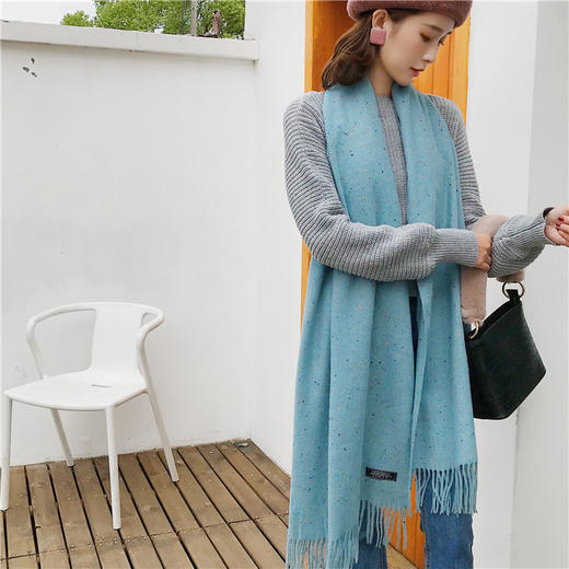 【围巾女】秋冬韩百搭加厚长围脖仿羊绒办公室空调保暖彩点大披肩围巾两用女 商品图3