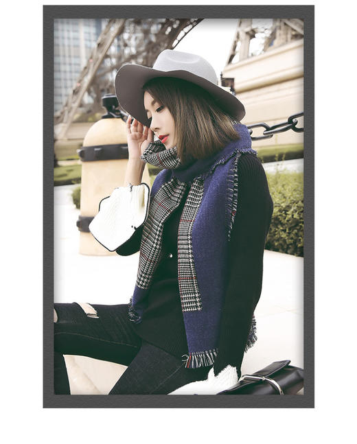 【围巾女】新款千鸟格加厚长围巾保暖大披肩围脖秋冬双面两用女韩版百搭 商品图2