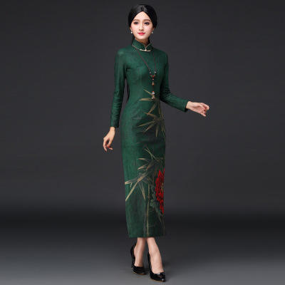 A1803  秋冬加厚长款长袖旗袍 商品图2
