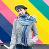 【围巾女】秋冬新款韩版时尚大小条纹拼色毛线围巾仿羊绒流苏保暖披肩女 商品缩略图3