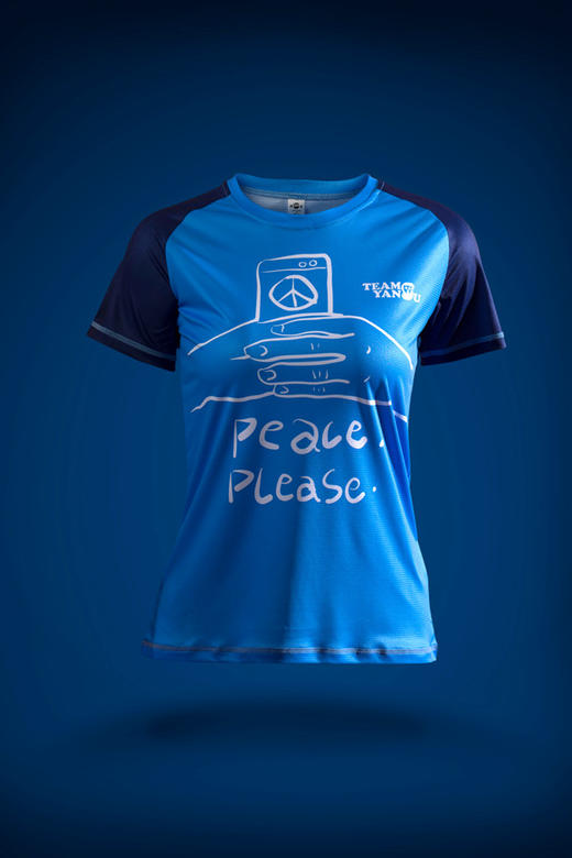 严素跑步TEE,世界和平,女款特价不退换,蓝/黄,轻量 短袖T恤 速干快干 ,严素态度 商品图2