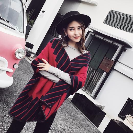【围巾女】韩版秋冬季保暖两用披肩超长加厚条纹百搭围巾学生女围脖 商品图0