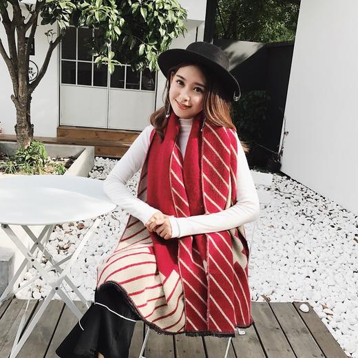 【围巾女】韩版秋冬季保暖两用披肩超长加厚条纹百搭围巾学生女围脖 商品图4