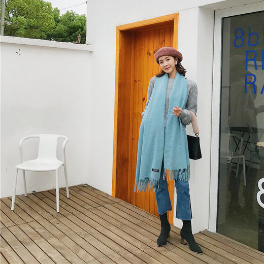 【围巾女】秋冬韩百搭加厚长围脖仿羊绒办公室空调保暖彩点大披肩围巾两用女 商品图4