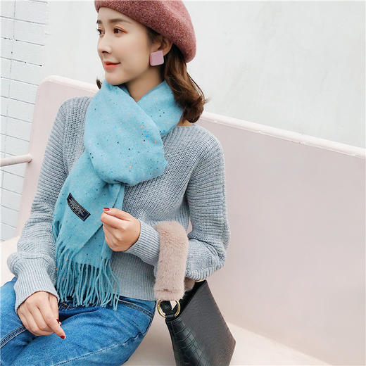 【围巾女】秋冬韩百搭加厚长围脖仿羊绒办公室空调保暖彩点大披肩围巾两用女 商品图2