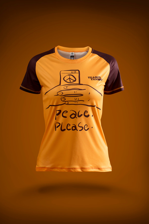 严素跑步TEE,世界和平,女款特价不退换,蓝/黄,轻量 短袖T恤 速干快干 ,严素态度