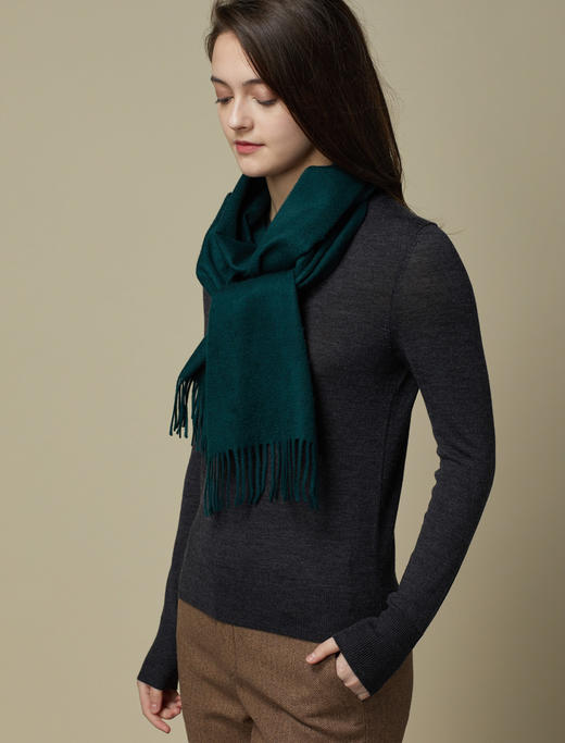 经典纯羊绒围巾  纯色 男女同款 Tartan Green 商品图1