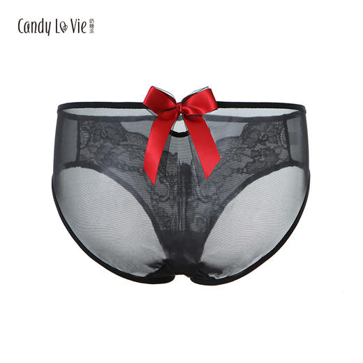 奶糖派 告白红撞黑低腰网纱 大蝴蝶结 圣诞三角女士内裤 商品图1