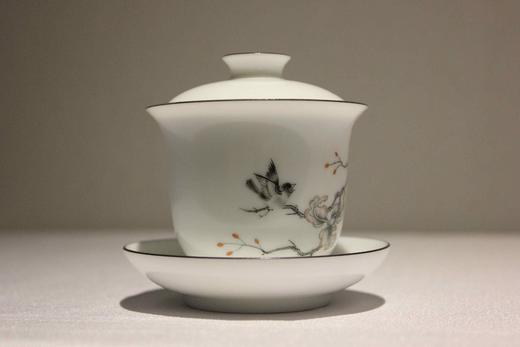 诚德轩 景德镇瓷器 无光釉茶具鸟鸣诗韵盖碗43号盖碗