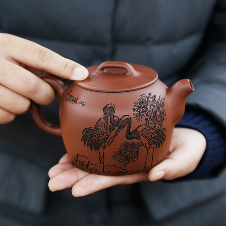 【观鱼知 道性,养鹤悟 禅心】吴秋平大师手工紫砂壶