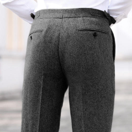 男士深灰色/浅灰棕假三扣Dugdale Bros & Co粗呢粗纺西裤 商品图1