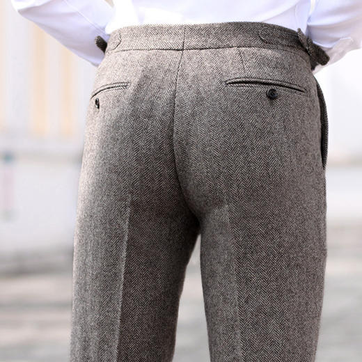 男士深灰色/浅灰棕假三扣Dugdale Bros & Co粗呢粗纺西裤 商品图3