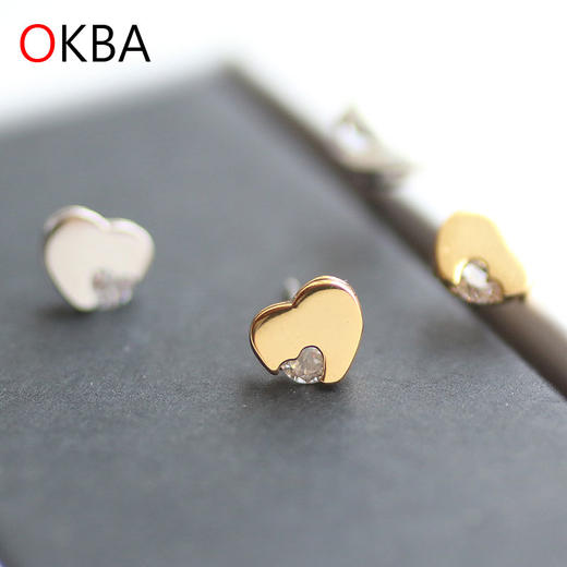 OKBA60072韩国饰品爱心亮钻耳环925银针防过敏耳钉包邮 商品图2