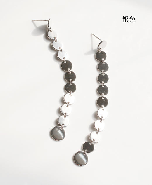 OKBA60027韩国饰品简单圆片流苏耳钉925银针鳞片金属亮片耳环包邮 商品图4