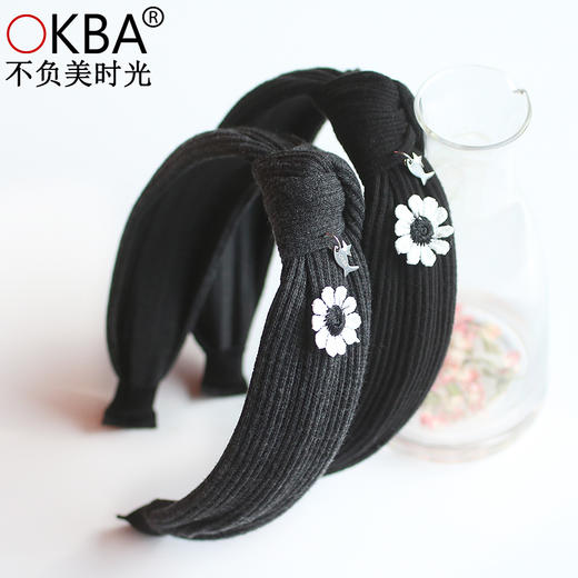 OKBA60102冬季 气质百搭头箍甜美蝴蝶结纯色针织花发箍包邮 商品图0