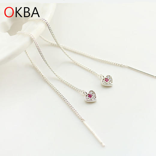 OKBA60109韩国饰品925银饰百搭爱心桃心心形耳线包邮 商品图3