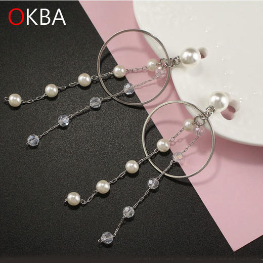 OKBA60005韩国饰品耳饰珍珠流苏耳环925银耳针耳钉包邮 商品图0