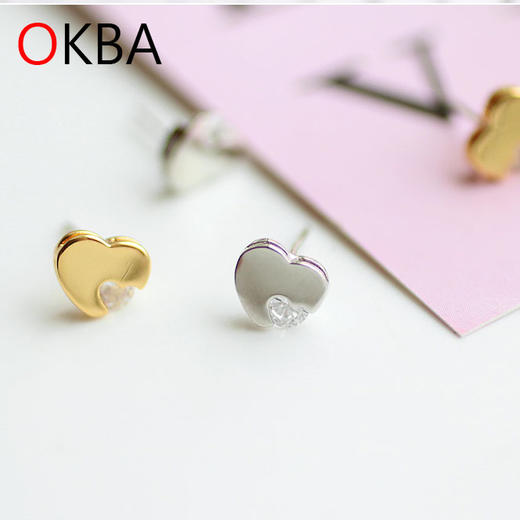 OKBA60072韩国饰品爱心亮钻耳环925银针防过敏耳钉包邮 商品图0