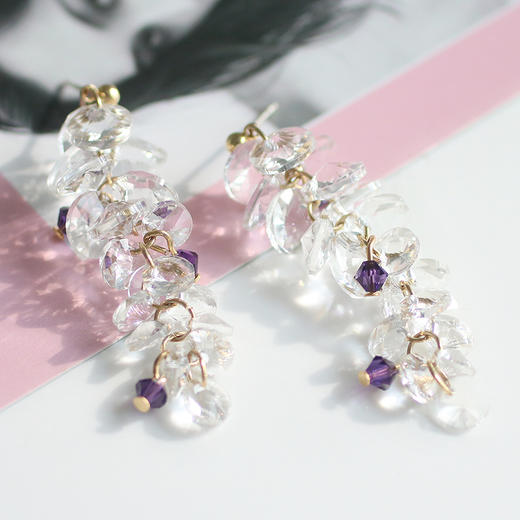 OKBA60046韩国饰品925银针耳环淑女气质透明串珠水晶耳钉包邮 商品图2