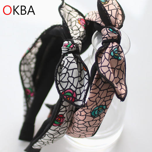 OKBA60045青春活力可爱甜美花朵图案蝴蝶结兔耳韩国发饰发箍 商品图0