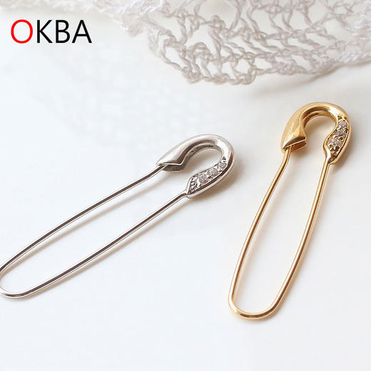 OKBA60020韩国饰品个性简约别针耳环亮钻耳饰包邮 商品图0