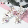 OKBA60046韩国饰品925银针耳环淑女气质透明串珠水晶耳钉包邮 商品缩略图0