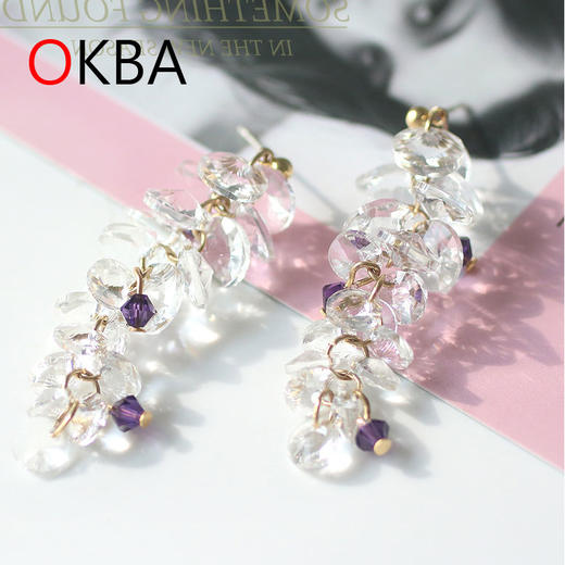 OKBA60046韩国饰品925银针耳环淑女气质透明串珠水晶耳钉包邮 商品图0