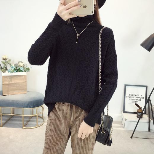 【服饰鞋包】秋冬女装新款短款宽松套头毛衣女学院风半高领拼色针织打底衫 商品图2