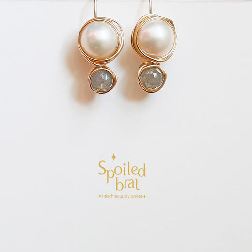 SpoiledBart Jewelry 天然淡水珍珠 斜长石耳环 商品图3