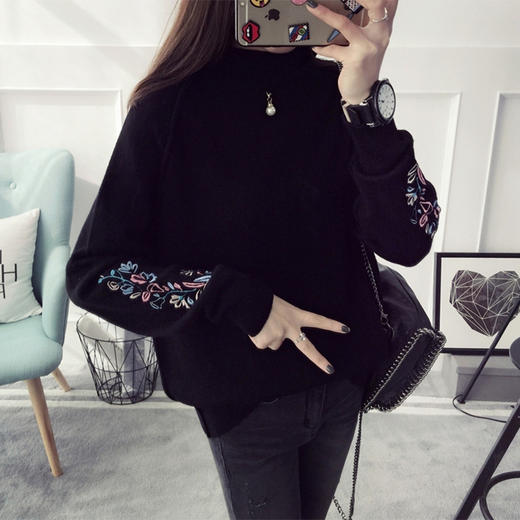 【毛衣】韩版秋冬女装套头毛衣外套女款宽松针织衫半高领毛衫女 商品图0