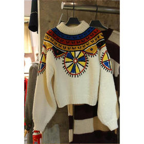 【服饰鞋包】东大门秋冬新款女装韩版毛衣女针织衫宽松民族风长袖针织拼色上衣