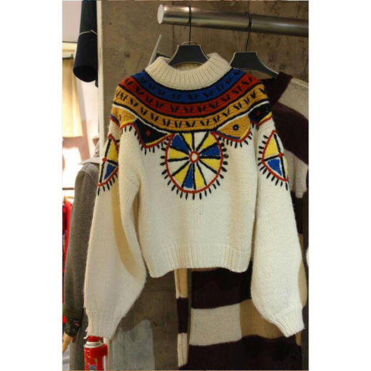 【服饰鞋包】东大门秋冬新款女装韩版毛衣女针织衫宽松民族风长袖针织拼色上衣 商品图0