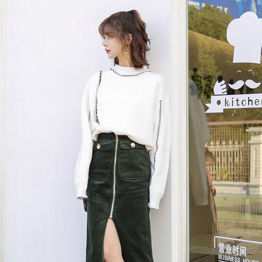 【服饰鞋包】冬款韩版拼接打底衫胖mm大码女装宽松套头毛衣 商品图4