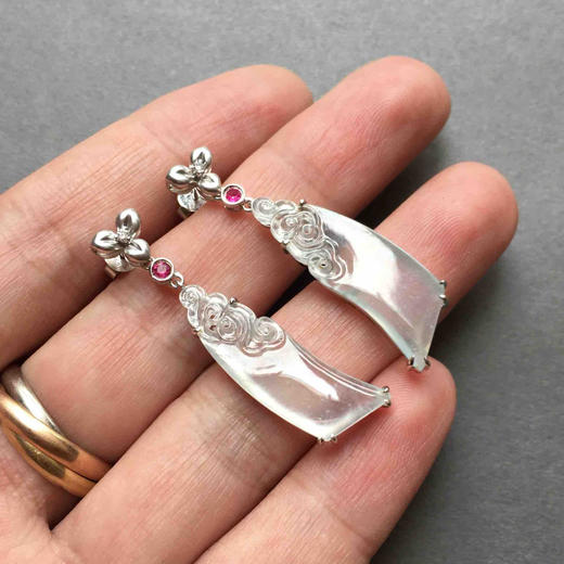 翡翠高冰种飘花耳坠18k白金镶嵌 商品图6